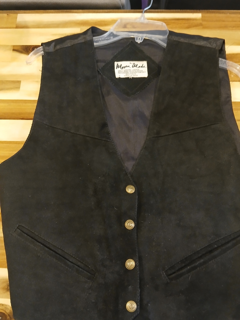 Women’s Black Suede Button Vest by